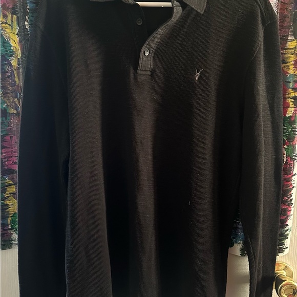 ALL SAINTS Mode Merino Long Sleeve Polo Shirt - Picture 7 of 8